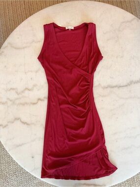 Sleeveless Wrap-Style Mini Dress in Deep Red by Banana Republic